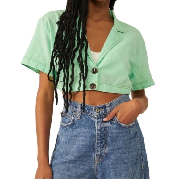 FREE PEOPLE Short Sleeve Cropped Blazer NWT Medium - Picture 1 of 15